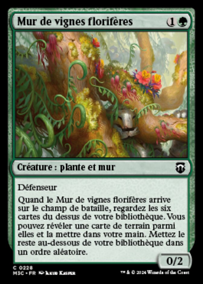 Mur de vignes florifères